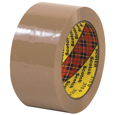 Scotch® 375 tan box sealing tape delivers superior adhesion and consistent performance for high-speed packing operations. 3.1 mil polypropylene backing with synthetic rubber adhesive bonds instantly to cardboard and corrugated surfaces. 36 rolls per case (2" x 55 yds each) provides consistent, cost-effective volume packaging for repetitive sealing applications.