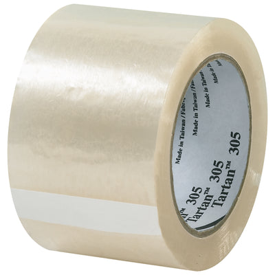Tartan™ 305 clear carton sealing tape delivers consistent acrylic adhesion and easy, quiet dispenser application across your packing line. At 1.8 mil thickness with UV-resistant polypropylene, this 3" x 110 yds shipping tape performs reliably on light-duty boxes with minimal handling. Order by the case of 24 rolls.