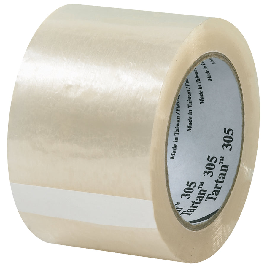 Tartan™ 305 clear carton sealing tape delivers consistent acrylic adhesion and easy, quiet dispenser application across your packing line. At 1.8 mil thickness with UV-resistant polypropylene, this 3" x 110 yds shipping tape performs reliably on light-duty boxes with minimal handling. Order by the case of 24 rolls.