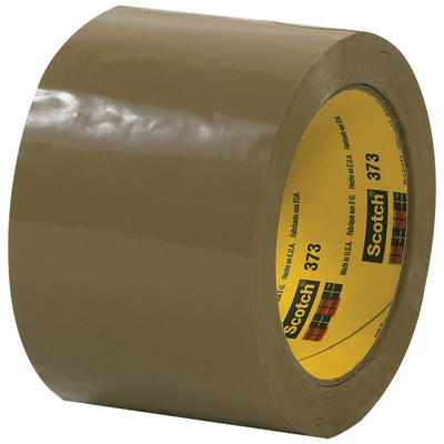 Scotch® 373 tan box sealing tape delivers instant adhesion and heavy-duty performance for high-volume packing lines. This 2.5 mil polypropylene tape with synthetic rubber adhesive bonds instantly to recycled content cartons and resists edge tearing and splits. Buy by the case of 24 rolls (3" x 55 yds each) for maximum cost efficiency.
