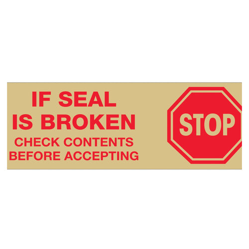 3 in x 110 yd Tan "Stop If Seal Is Broken" Message Carton Sealing Tape 24/Case T905P01T
