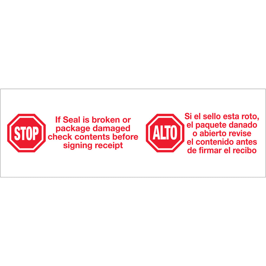 Communicate handling instructions directly on your cartons with Tape Logic Stop/Alto messaged sealing tape. This 3" x 110 yds, 2.2 mil acrylic tape eliminates the need for separate labels while maintaining waterproof, pressure-sensitive adhesion on all core types. Sold by the case of 24 rolls–reduce labeling labor and increase packing line throughput.