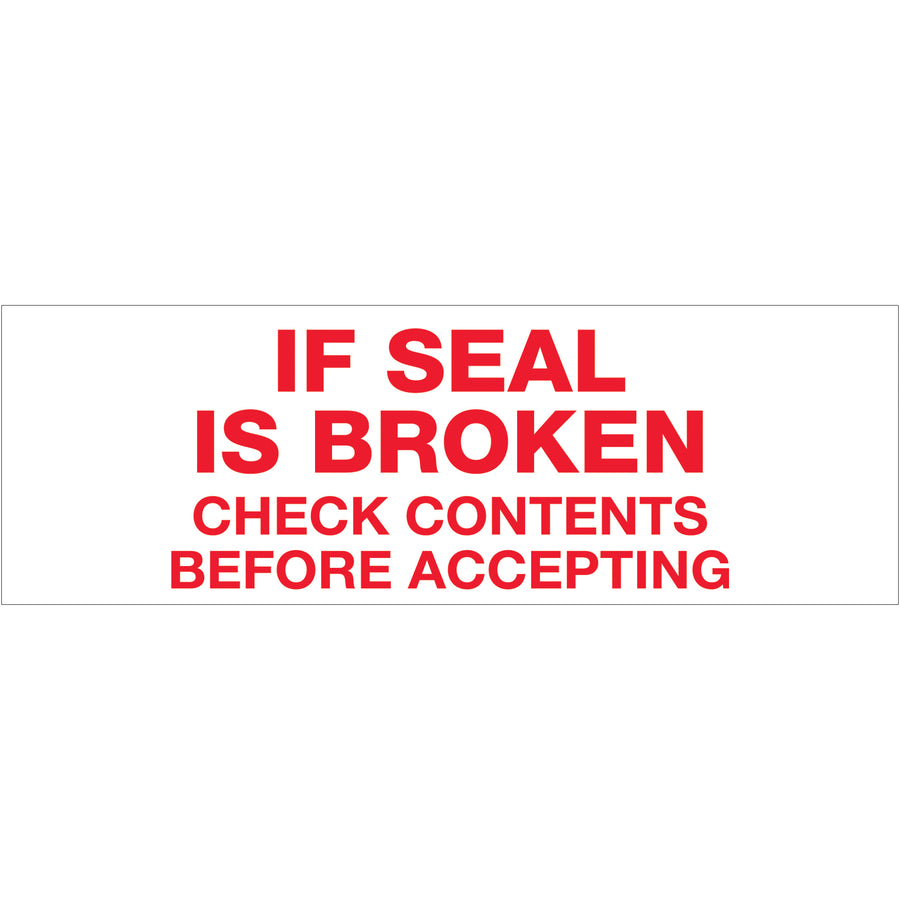 Eliminate separate label steps and communicate handling instructions directly on your cases with this 3" x 110 yds Tape Logic If Seal Is Broken carton sealing tape. Waterproof, 2.2 mil acrylic adhesive delivers reliable case closure and core compatibility with standard dispensers. Ships as a case of 24 rolls.