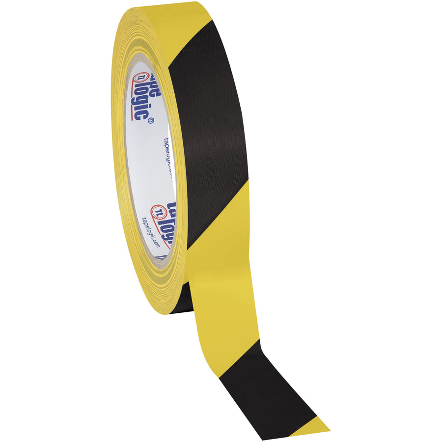 Heavy-duty 7.0 mil vinyl safety tape engineered for high-speed packing lines and case sealing operations. Black/yellow striping clearly marks physical hazard zones while resisting oil, grease, moisture, and solvents. Order by the case of 48 rolls for optimal line efficiency.