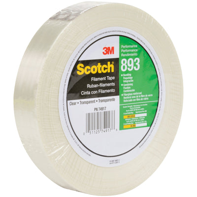 Scotch® Filament Tape 893 delivers high tensile strength to reduce tape consumption and lower your cost per application on every sealed carton. This 3/4" x 60 yard case of 12 rolls features a tough 6.0 mil polypropylene backing reinforced with glass filaments and synthetic rubber adhesive for superior adhesion to corrugate, even in high-speed packing lines. Low stretch and excellent moisture resistance keep cases sealed tight from warehouse to delivery.