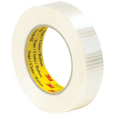 Scotch® 8959 bi-directional filament tape reinforced with continuous glass yarn filaments for maximum tensile strength on demanding packing lines. The aggressive synthetic rubber adhesive provides long-term holding power on corrugated cartons, while the 5.7 mil polypropylene backing resists abrasion, moisture, and scuffing. This case of 36 rolls (1" x 55 yds each) is engineered for high-speed case sealing operations.