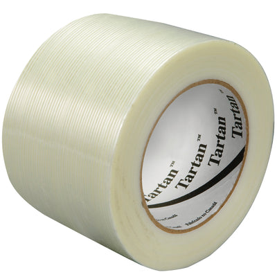 Heavy-duty 3" x 60 yds. filament carton sealing tape with 4.0 mil reinforced glass yarn–perfect for high-speed packing lines demanding fast, secure box closure with minimal operator effort. Clear Scotchpro™ backing resists scuffing and rubs down instantly. Six rolls per case.