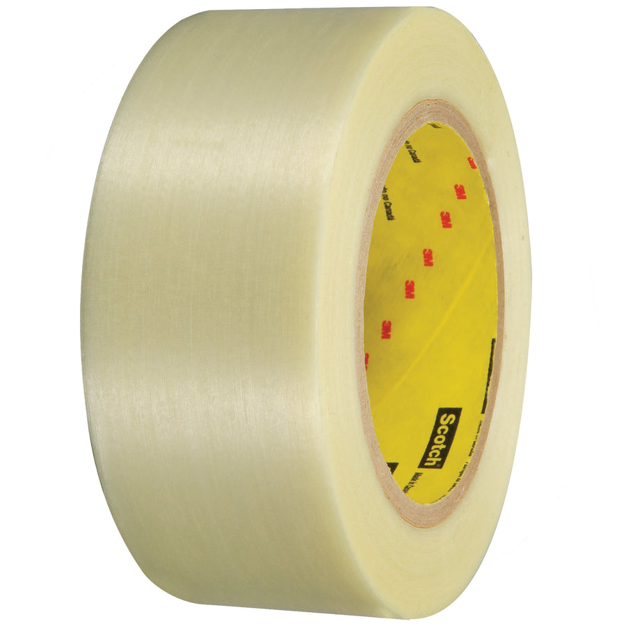 3" x 60 yards of Scotch® 898 filament tape reinforced with continuous glass yarn filaments for exceptional tensile strength and holding power. The 6.6 mil clear polypropylene backing resists abrasion, moisture, and scuff damage–essential for high-speed packing lines and heavy-duty case sealing. Sold as a case of 12 rolls with aggressive synthetic rubber adhesive for long-term core compatibility and reliable dispenser performance.