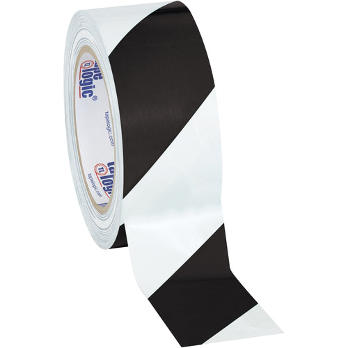 Professional-grade black/white striped vinyl safety tape rated 7.0 mil for maximum durability on packing lines and warehouse floors. Resists oil, grease, moisture, and solvents‚perfect for boundary marking and housekeeping applications. Get 3 rolls per case for consistent tape inventory and reliable case sealing.