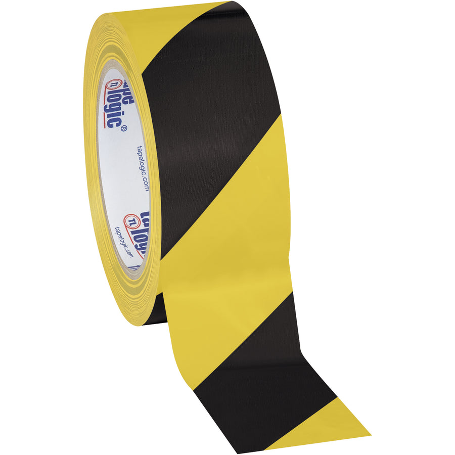 Heavy-duty 7.0 mil vinyl safety tape in high-visibility black/yellow stripes marks hazards and caution zones on any packing line. Each roll is 2" x 36 yards‚case of 24 rolls delivers 864 total yards of oil-, grease-, and moisture-resistant protection. Dispenses smoothly on standard tape heads without adhesion failures or core slippage.