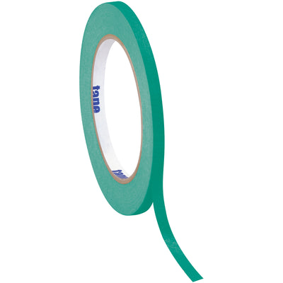 Tape Logic dark green masking tape delivers reliable adhesion and clean removal for packing line labeling and product coding. This 4.9 mil crepe paper tape features 1/2" width and 60-yard length per roll, sold as a case of 12 for continuous production uptime. Ideal for medium-temperature industrial and commercial applications.
