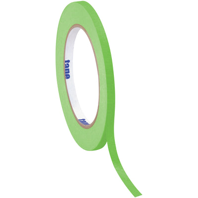 Tape Logic light green colored masking tape in 1/2" x 60 yd rolls delivers reliable adhesion for labeling, coding, and case sealing on your packing line. Four-ply construction at 4.9 mil thickness handles medium-temperature applications without slipping or tearing. Order by the case of 72 rolls for consistent supply and cost-effective packaging operations.
