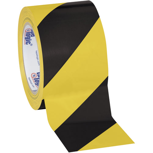 Heavy-duty 7.0 mil black/yellow striped vinyl safety tape that resists oil, grease, moisture, and solvents‚ideal for packing lines requiring high-visibility hazard marking. Each 3