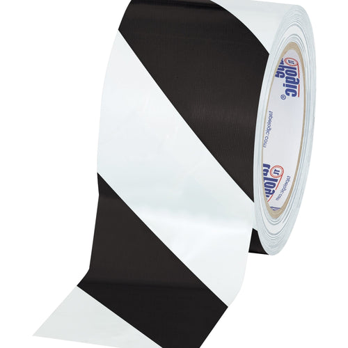 3 in x 36 yd 7.0 Mil Black/White Striped Vinyl Safety Tape 16/Case T9336BW