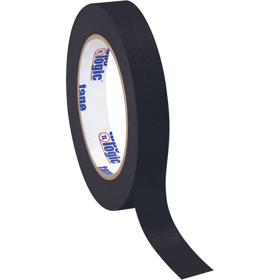 Tape Logic black masking tape delivers reliable adhesion and clean removal for labeling, coding, and identification tasks on your packing line. Each case includes 12 rolls of 3/4" x 60 yds, 4.9 mil crepe paper tape engineered for medium-temperature industrial use. Stock this durable painter's tape alternative to streamline case sealing and product marking workflows.