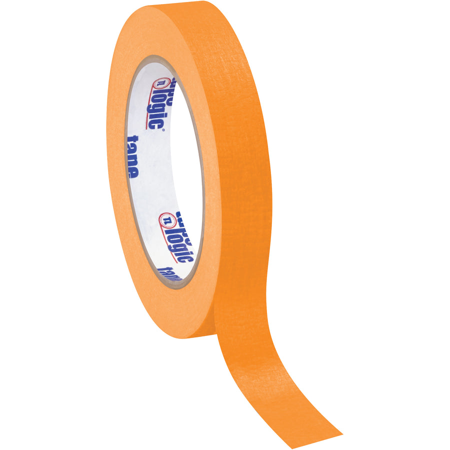 Tape Logic orange masking tape in 3/4" x 60 yard rolls–4.9 mil crepe paper construction rated for medium temperature applications. This case of 12 rolls delivers consistent adhesion for labeling, coding, and paint masking in high-volume packing lines. Fast dispenser compatibility and clean removal when you need it.