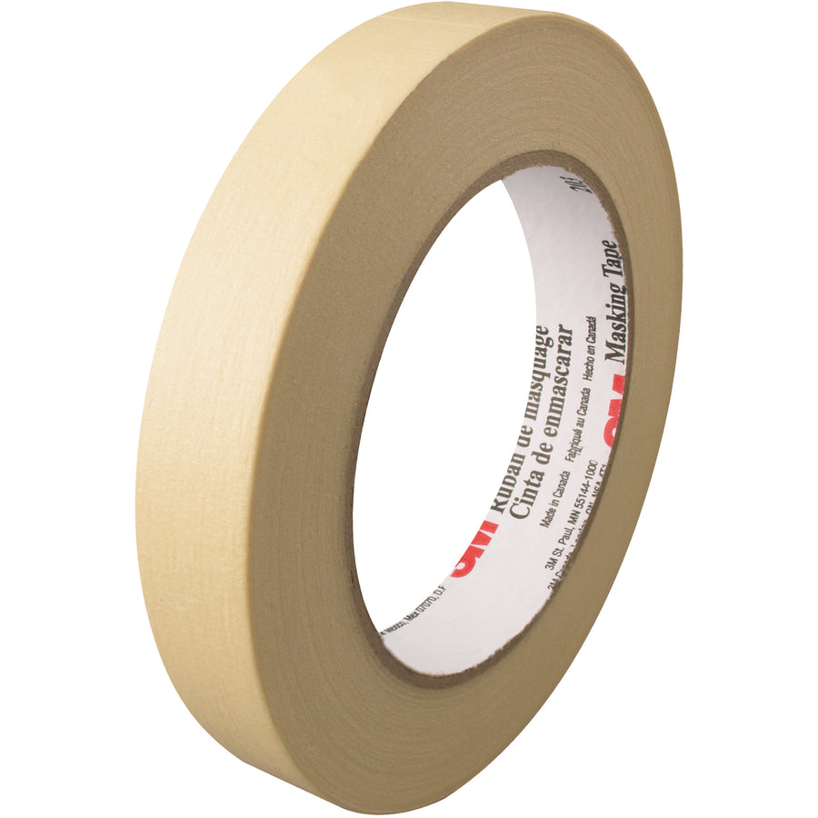 3M 203 masking tape delivers instant adhesion and clean removal on powder-coated and stainless steel surfaces‚critical for high-speed packing line operations. Heavy 4.7 mil crepe paper backing with natural rubber adhesive ensures precise paint lines and holds irregular-shaped items securely. Sold as a case of 48 rolls (3/4" x 60 yds each).