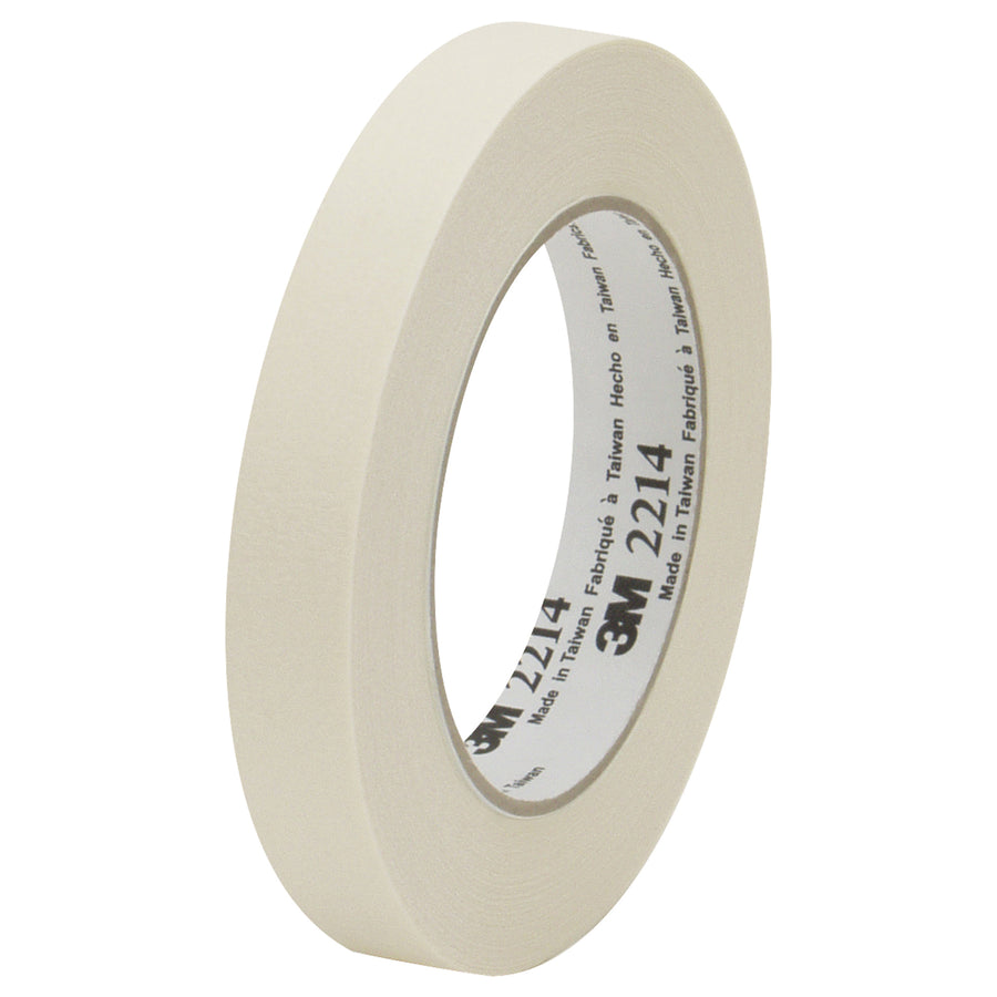 Professional-grade 3M 2214 crepe paper masking tape delivers reliable adhesion and core compatibility for high-speed packing lines. This 5.2 mil paper tape withstands temperatures up to 150¬∞F and maintains integrity when formed around corners‚ideal for sealing, holding, and bundling applications. Case of 48 rolls (3/4" x 60 yds each).