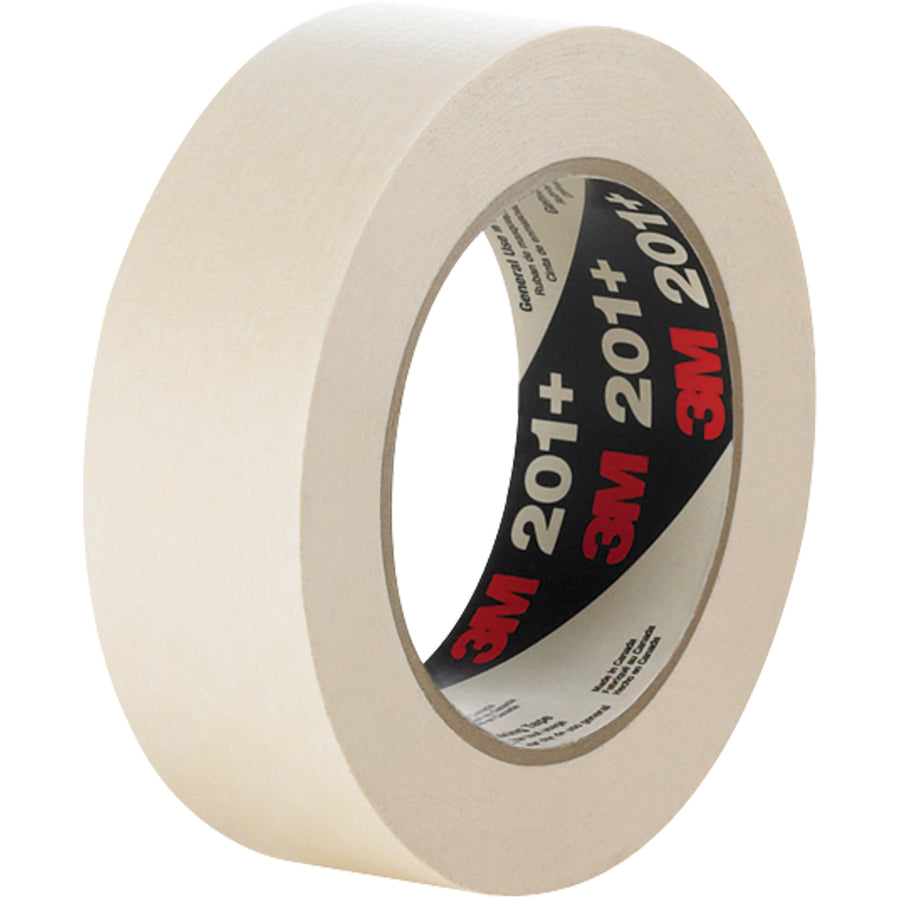 3M 201+ masking tape delivers reliable adhesion and easy removal for bundling, labeling, and case sealing operations. Crepe paper backing with rubber-based adhesive withstands up to 200°F for 30 minutes. Case of 36 rolls (1" x 60 yds each) keeps your packing line supplied and productive.