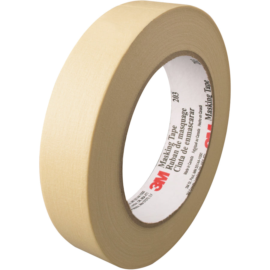 3M‚Ñ¢ 203 crepe paper masking tape delivers instant adhesion and clean removal on powder coated and stainless steel surfaces‚critical for maintaining paint line quality on your packing line. The 4.7 mil heavy-duty backing withstands temperatures up to 200¬∞F for 30 minutes, making it ideal for high-speed case sealing and irregular item securing. Order by the case: 36 rolls per case, 1" x 60 yds each.
