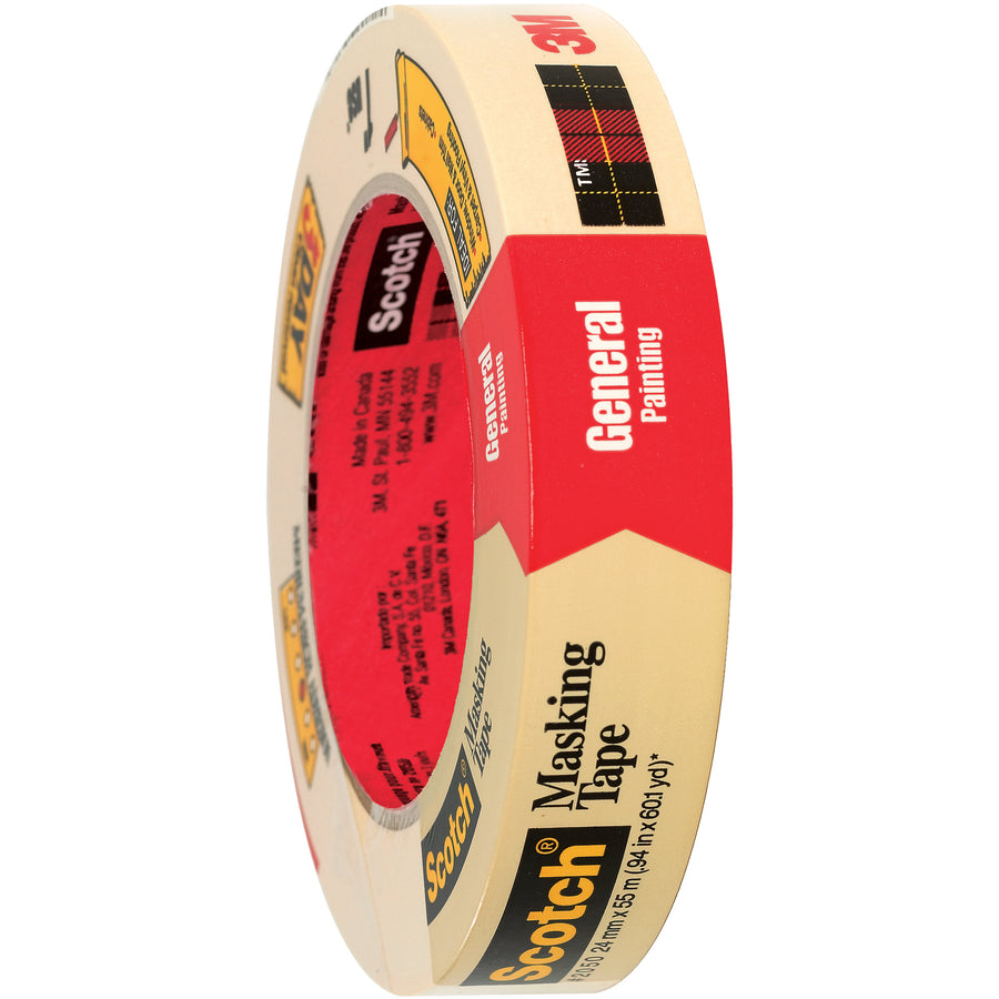 3M 2050 masking tape stops seepage and creates crisp paint lines on irregular surfaces and curves. 5.5 mil crepe paper backing with rubber adhesive delivers premium performance indoors and outdoors. Ships as a case of 36 rolls–ready for your packing line.