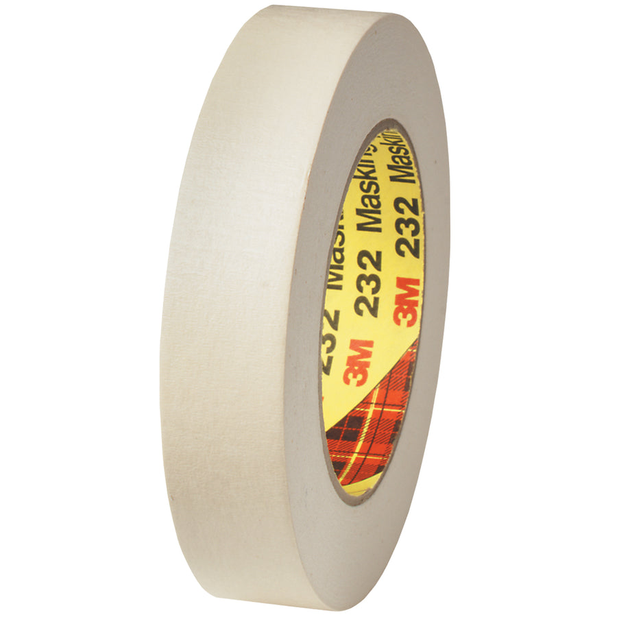 3M High Performance Masking Tape 232 delivers clean paint lines and residue-free removal on powder-coated and stainless steel surfaces. This 1" x 60 yds tan crepe paper tape with rubber adhesive withstands temperatures up to 250¬∞F for 30 minutes, ideal for medium-temperature bake operations. Sold as a case of 36 rolls‚the standard pack size for packing lines requiring consistent, reliable masking performance.