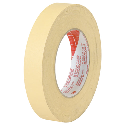 3M 2380 tan crepe masking tape engineered for precision paint masking with superior adhesion (39 oz/in to steel) and heat resistance to 325¬∞F. The 7.5 mil paper construction and mini-crepe texture ensure clean, professional paint lines on your production line. Sold as a case of 12 rolls (1