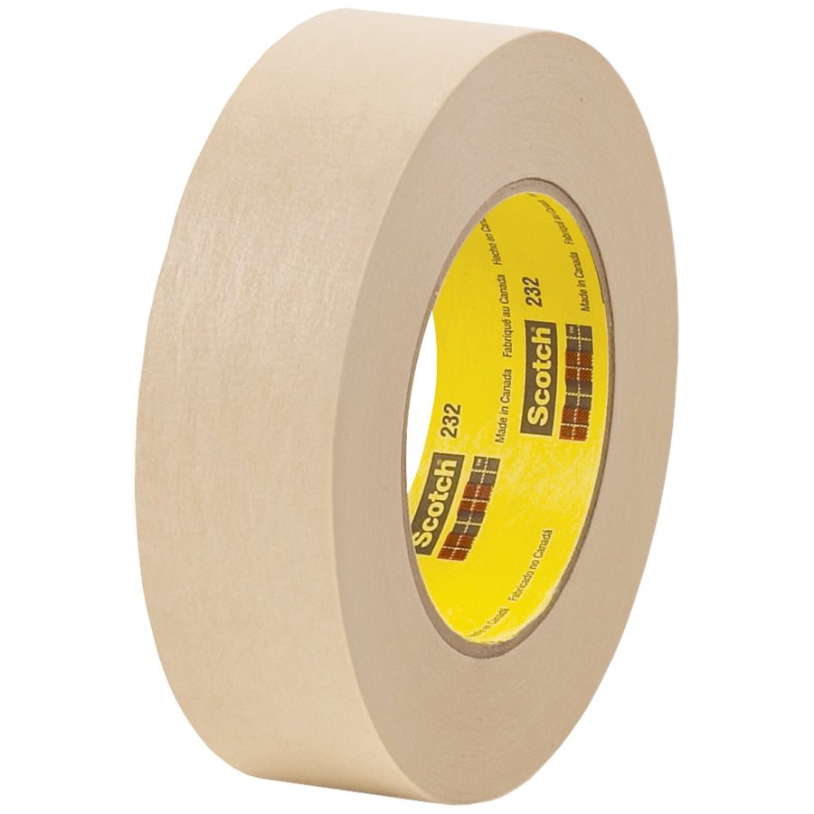 3M 232 high-performance masking tape delivers clean paint lines and residue-free removal from powder-coated and stainless steel surfaces. Each roll is 1.5" x 60 yards with 6.3 mil crepe paper backing and solvent/moisture-resistant rubber adhesive. Perfect for medium-temperature bake operations up to 250¬∞F‚order by the case (24 rolls) for your production line.
