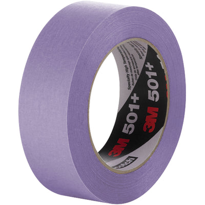 3M 501+ High Temperature Masking Tape (1.5" x 60yd, 7.3 mil) creates razor-sharp paint lines while withstanding 300°F for 30 minutes–perfect for high-heat industrial applications. The crepe paper backing with rubber-based adhesive conforms to irregular surfaces with exceptional adhesion. Ships in convenient cases of 24 rolls.