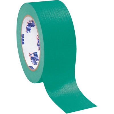 Professional-grade dark green masking tape designed for packing line supervisors who need reliable core compatibility and consistent dispenser performance. Each roll measures 2" x 60 yards with 4.9 mil crepe paper construction, sold as a case of 12 for maximum operational efficiency and cost savings on medium-temperature applications.