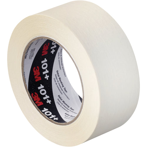 3M Value Masking Tape 101+ delivers dependable rubber-based adhesion for light-duty case sealing, marking, and temporary holding on packing lines. This 5.1 mil crepe paper tape offers consistent performance at temperatures up to 150¬∞F for 30 minutes, sold in convenient cases of 24 rolls (2