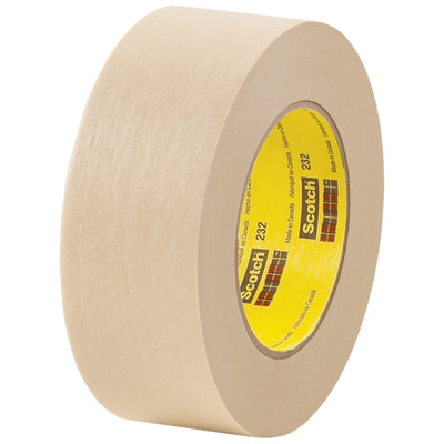 3M 232 crepe paper masking tape withstands medium-temperature bake operations up to 250°F for 30 minutes with excellent paint line definition. The 6.3 mil rubber adhesive backing removes clean from powder coated and stainless steel surfaces without residue. Sold by the case–24 rolls of 2" x 60 yds.