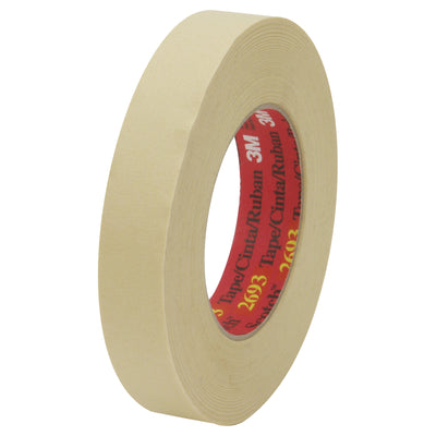 Professional-grade 3M 2693 crepe paper masking tape rated for temperatures up to 325°F–ideal for automotive and high-heat paint masking. Heavy-duty 8.5 mil synthetic rubber adhesive removes cleanly from aluminum and stainless steel without residue. Sold as case of 12 rolls (3" x 60 yds each).