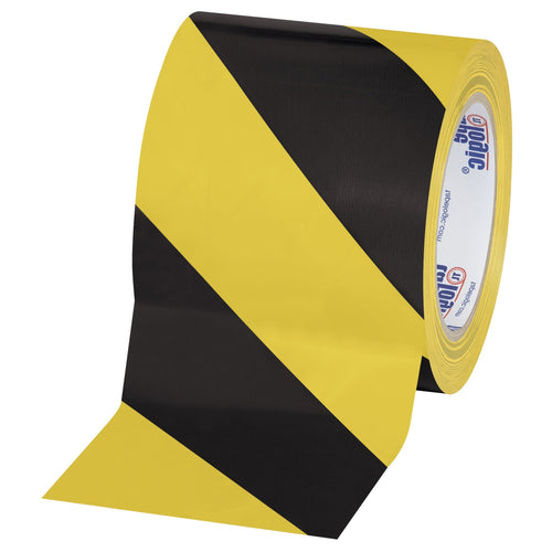 4 in x 36 yd 7.0 Mil Black/Yellow Striped Vinyl Safety Tape 12/Case T9436BY