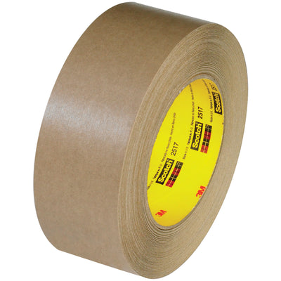 3M 2517 flatback carton sealing tape delivers dependable adhesion for high-speed packing lines. This 2" x 60 yds kraft paper tape with rubber adhesive handles moisture and maintains core compatibility with standard dispensers. Order by the case (24 rolls) for maximum efficiency.