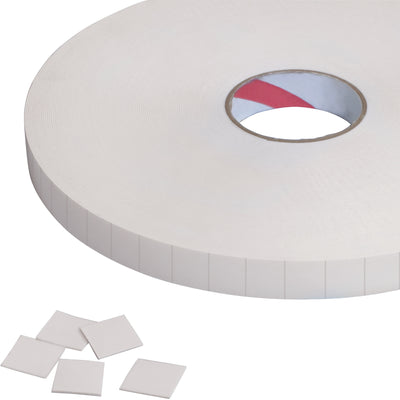 Tape Logic pre-cut double-sided foam squares deliver even stress distribution for secure bonding of irregular surfaces and gap filling. Each 1/2" x 1/2" square features 1/16" polyethylene foam construction on a convenient 3" core roll. Industrial-grade mounting foam tape sold as 1296-piece roll.