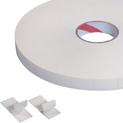 Pre-cut 3" x 1" white polyethylene foam strips with dual adhesive coating deliver residue-free, permanent mounting for signage, fixtures, and precision goods. Each roll contains 324 ready-to-use strips–no cutting required. Perfect for warehouses, retail displays, and industrial applications requiring clean, reliable bonding.