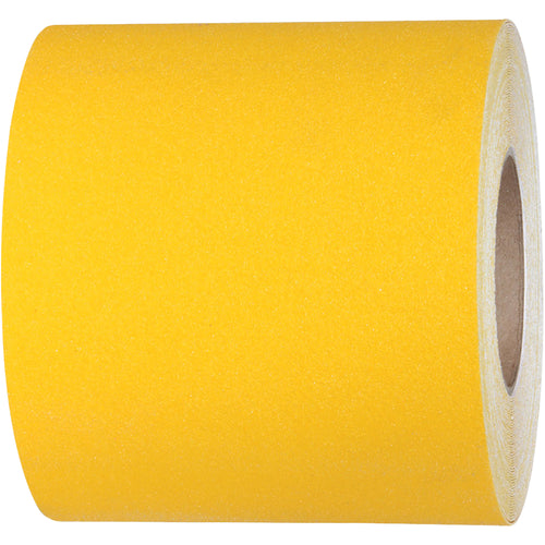 Heavy-duty yellow anti-slip tape engineered for packing lines and industrial floors where slip hazards threaten worker safety. Features 60 grit sandpaper surface, 33 mil thickness, and extra-strength adhesive that bonds instantly to sealed concrete, painted metal, and wood. One 60-foot roll delivers superior grip in temperatures from -20¬∞F to 150¬∞F.
