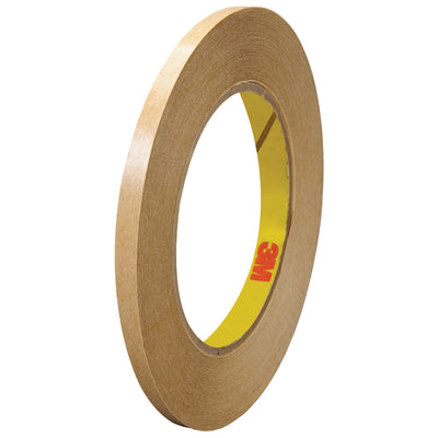 3M 465 medium-firm acrylic pressure-sensitive adhesive transfer tape delivers instant adhesion and superior shear hold for high-speed packing lines. Each hand roll measures 1/4" x 60 yards with a 3" core and densified kraft paper liner–sold as a case of 144 rolls for maximum line efficiency.