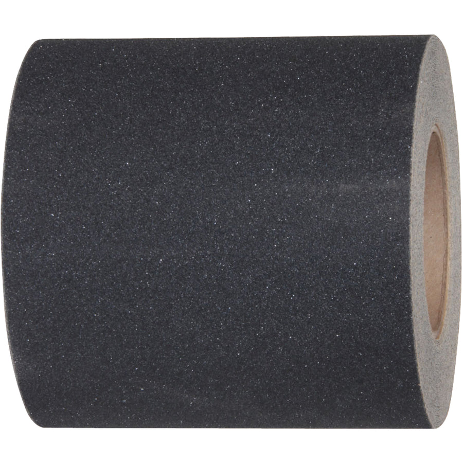 Heavy-duty black anti-slip tape featuring 80 grit sandpaper tactile surface and aggressive adhesive for maximum grip on floors, stairs, and ramps. 18" width x 60' roll (28 mil) rated for -20° to 150°F environments. Apply to clean, dry surfaces for immediate slip resistance.