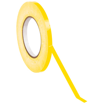 Heavy-duty 2.4 mil yellow bag sealing tape delivers fast, permanent closure on poly bags for high-volume packing lines. Each case includes 16 rolls of 3/8" x 180 yds tape with standard 3" core compatibility. Pressure-sensitive adhesive ensures reliable bag sealing and color-coded organization.