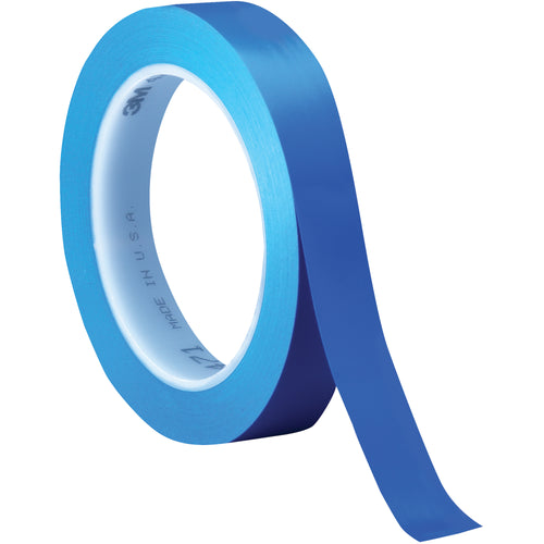 Premium 3M 471 blue vinyl safety tape delivers instant rubber adhesive grip on contact with zero dripping or cleanup required. Each case includes 72 rolls of 1/2