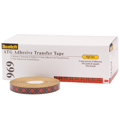 High-tack 3M 969 pressure-sensitive adhesive transfer tape engineered for packing line supervisors who demand reliable case sealing and material bonding. This 1/2" x 18 yds roll features 5-mil densified kraft construction with superior adhesion to plastics, metals, foam, and paper. Packed 72 rolls per case with 1" core compatibility for standard dispensers.