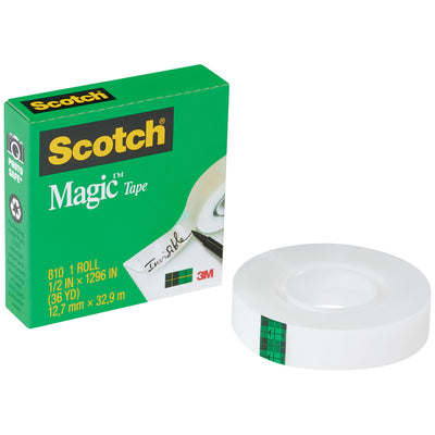 Professional-grade Scotch® Magic™ Tape 810 in 3/4" width delivers disappearing adhesion on paper without yellowing or leaving residue. The 2.5 mil synthetic adhesive pulls smoothly from the roll and resists splitting–perfect for sealing, labeling, and document handling. Sold as a full case of 12 rolls for maximum packing line efficiency.