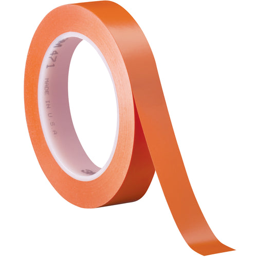 3M 471 premium-grade vinyl safety tape delivers instant adhesion and permanent color visibility for production line sealing, splicing, and patching. Each case includes 3 rolls of 3/4