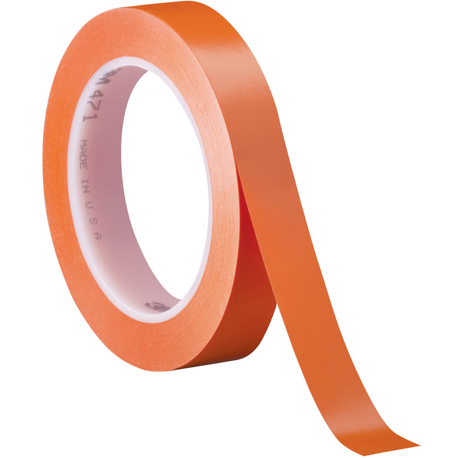 3M 471 premium-grade vinyl safety tape delivers instant adhesion and permanent color visibility for production line sealing, splicing, and patching. Each case includes 3 rolls of 3/4" x 36 yds with 5.2 mil durable vinyl backing that resists moisture, chemicals, and abrasion. Minimal downtime application‚no dripping, drying, or cleanup required.