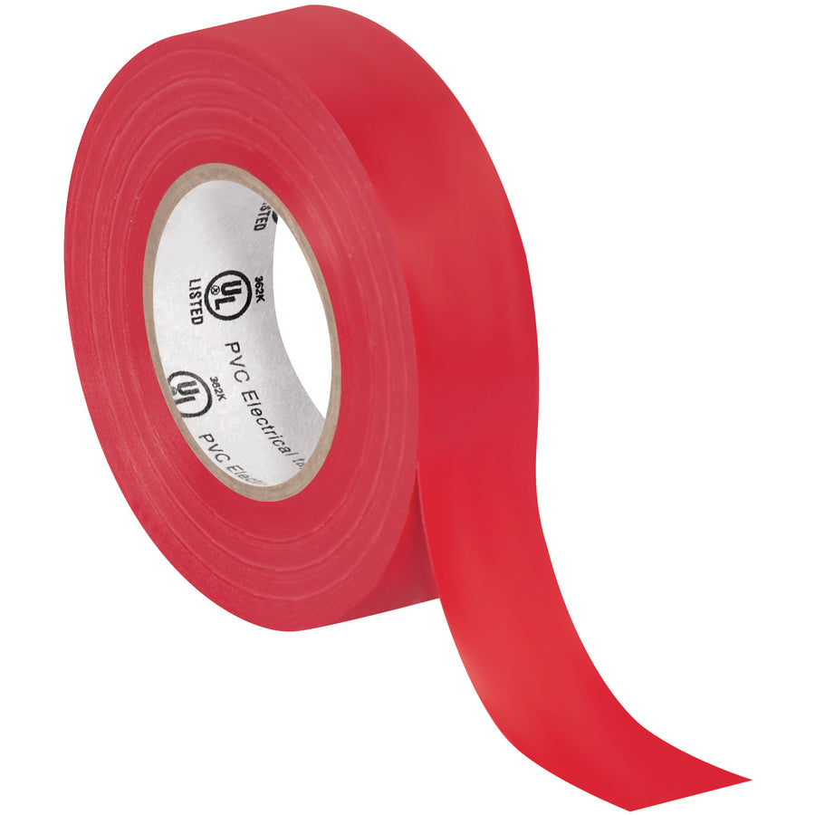 Professional-grade red vinyl electrical tape for high-voltage cable splices, repairs, and color-coded installation work. Each case includes 10 rolls of 3/4" x 20 yds (7.0 mil thickness) UL-listed tape. Trusted by packing line supervisors and maintenance teams for reliable insulation and easy dispensing on standard tape dispensers.