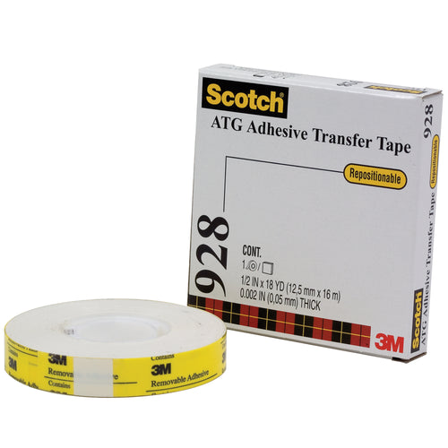 3M 928 repositionable adhesive transfer tape delivers finger-touch application with low-tack, clean removal from papers, foils, and films. This 2.0 mil, 3/4
