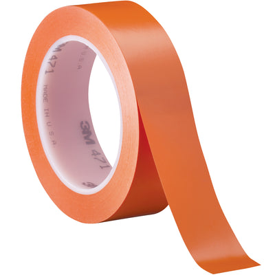 Premium 3M 471 vinyl safety tape delivers instant adhesion on first contact for fast case sealing with zero downtime. This 1" x 36 yds orange tape (5.2 mil) resists moisture, chemicals, and abrasion‚ideal for color-coded core identification and packing line patching. Sold as a case of 3 rolls.