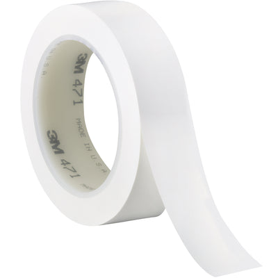 3M 471 white vinyl safety tape delivers instant adhesion on production lines with zero setup time. The 5.2 mil durable vinyl backing resists moisture, chemicals, and abrasion while the pressure-sensitive rubber adhesive eliminates dripping and cleanup. This 3-pack case (1" x 36 yds each roll) is ideal for case sealing, color coding, and splicing applications.